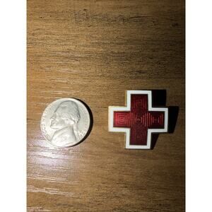 Vintage WWII Sterling Silver Guilloche Enamel Red Cross Nurse Pin Signed "F"
